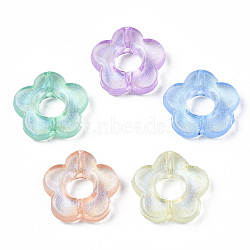 Transparent Acrylic Beads, Glitter Powder, Flower, Mixed Color, 14x14.5x4mm, Hole: 1.5mm(X-OACR-S028-140)