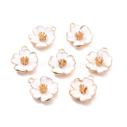 Alloy Enamel Pendants, Hibiscus Flower, Light Gold, White, 23x19.5x6mm, Hole: 2mm(ENAM-E361-01KCG-04)