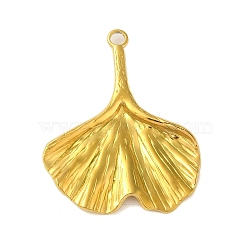 Ion Plating(IP) 304 Stainless Steel Pendants, Ginkgo Leaf Charm, Real 18K Gold Plated, 35.5x29x2.5mm, Hole: 3mm(STAS-C104-47G)