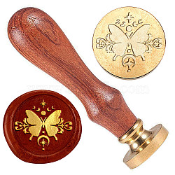 Brass Sealing Wax Stamp Head, with Wood Handle, for Envelopes Invitations, Gift Cards, Butterfly, 83x22mm, Head: 7.5mm, Stamps: 25x14.5mm(AJEW-WH0208-899)