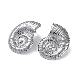 Non-Tarnish 304 Stainless Steel Stud Earrings, Shell, Stainless Steel Color, 30x23mm(EJEW-M250-02A-P)