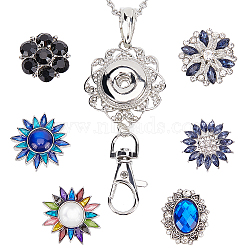DIY Interchangeable Flower Office Lanyard ID Badge Holder Necklace Making Kit, Including Alloy Snap Button & Button Settings with Clasp, 304 Stainless Steel Cable Chains Necklace, Mixed Color, 8Pcs/box(DIY-SC0021-46)