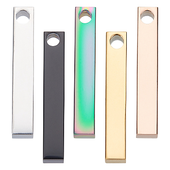 SUNNYCLUE 5Pcs 5 Colors Vacuum Plating 304 Stainless Steel Pendants, Rectangle/Bar, Mixed Color, 30x5x5mm, Hole: 3mm