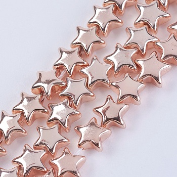 Electroplate Non-magnetic Synthetic Hematite Beads Strands, Grade AA, Star, Rose Gold Plated, 6x6x3mm, Hole: 0.5mm, about 87pcs/strand, 16.1 inch(41cm)