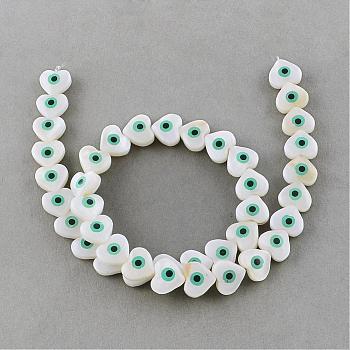 Natural Sea Shell Beads Strands, Heart, Creamy White, 10~11x10~11x5~6mm, Hole: 0.8~0.9mm, about 40pcs/strand, 14.3 inch
