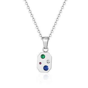 Elegant Stainless Steel Square Necklace with Sparkling Diamond for Women.