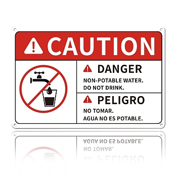 UV Protected & Waterproof Aluminum Warning Signs, CAUTION DANGER NON POTABLE WATER NO NOT DRINK, PELIGRO NO TOMAR AGUA NO ES POTABLE, Red, 20x30x0.9cm
