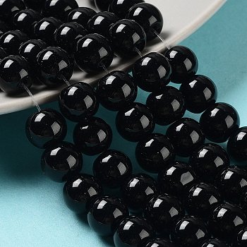Glass Pearl Beads Strands, Pearlized, Round, Black, 10mm, Hole: 1mm, about 80pcs/strand, 30.71 inch(78cm)