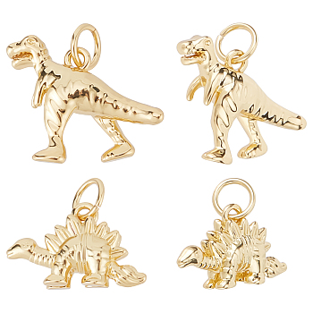 10Pcs 2 Style Rack Plating Brass Pendants, with Jump Ring, Dinosaur, Real 18K Gold Plated, 14x18x5mm, Hole: 3.6mm, 5pcs/style