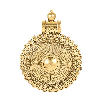 Tibetan Style Alloy Pendants, Flat Round, Antique Golden, 49.5x36.5x7.5mm, Hole: 5mm