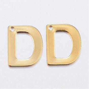 304 Stainless Steel Charms, Letter, Initial Charms, Real 18k Gold Plated, Letter.D, 11x6~12x0.8mm, Hole: 1mm