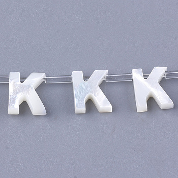 Natural Sea Shell Beads, White Shell Mother of Pearl Shell, Top Drilled Beads, Letter.K, 10x2.5~11.5x3mm, Hole: 0.8mm