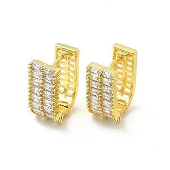 Clear Cubic Zirconia Arch Hoop Earrings, Brass Jewelry for Women, Light Gold, 16x13x7.5mm, Pin: 0.8mm