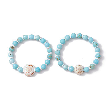 Summer Beach Natural Shiva Eye Shell Bead Bracelets, 8mm Dyed Natural Magnesite Round Beaded Stretch Bracelets for Women, Turquoise, Inner Diameter: 2~2-1/8 inch(5.1~5.22cm)