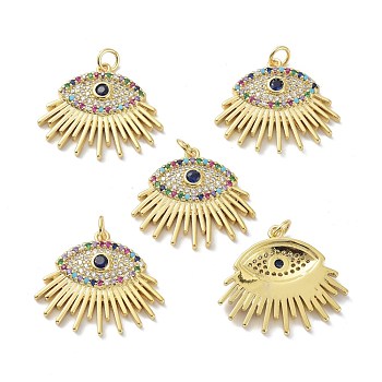 Brass Cubic Zirconia Pendants, Long-Lasting Plated, Lead Free & Cadmium Free, Real 18K Gold Plated, with Jump Ring, Eyes, Colorful, 22.5x26x4mm, Hole: 3mm