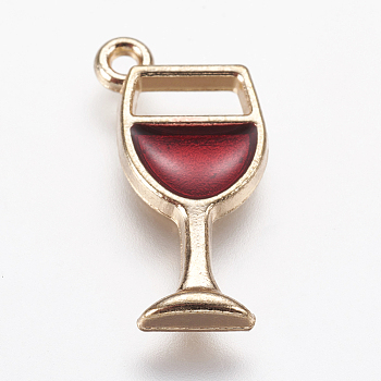 Alloy Enamel Pendants, Wine Glass, Light Gold, Red, 20x8x2mm, Hole: 1mm