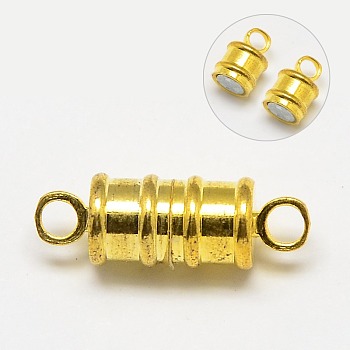Brass Magnetic Clasps with Loops, Column, Golden, 17x6mm, Hole: 2mm