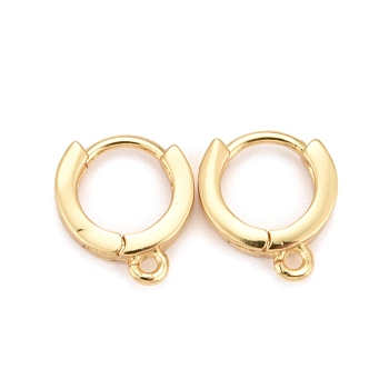 Brass Huggie Hoop Earring Findings, with Horizontal Loop, Real 18K Gold Plated, 10 Gauge, 11.5x10x2.5mm, Hole: 1mm, Pin: 1mm