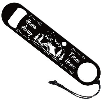 201 Stainless Steel Bottle Opener, with PU Leather Cord, Rectangle, Travel Themed, 178x38x2mm