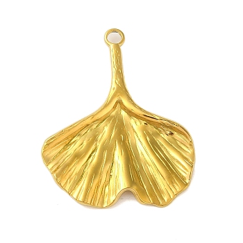 Ion Plating(IP) 304 Stainless Steel Pendants, Ginkgo Leaf Charm, Real 18K Gold Plated, 35.5x29x2.5mm, Hole: 3mm