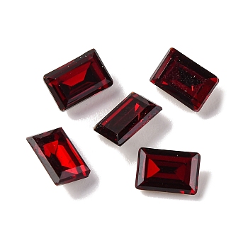 Glass Rhinestone Cabochons, Pointed Back & Back Plated, Faceted, Rectangle, Siam, 6x4x2.5mm