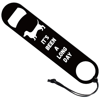 201 Stainless Steel Bottle Opener, with PU Leather Cord, Rectangle, Dog, 178x38x2mm
