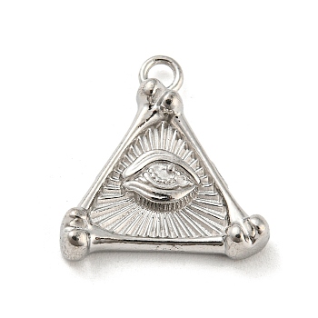 Non-Tarnish 304 Stainless Steel Pendants, Triangle with Eey Charm, Stainless Steel Color, 17.5x16.5x3.5mm, Hole: 2mm