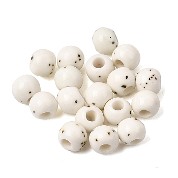 Speckled Round Handmade Ceramic Beads, Black Dot Glazed Porcelain Bead, White, 6.5x5.5mm, Hole: 2.5mm