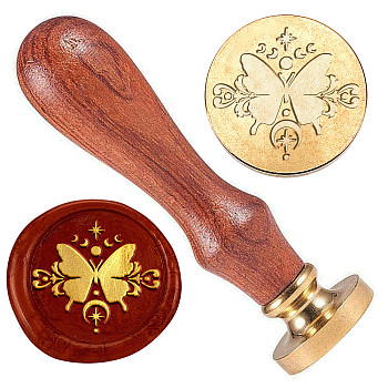 Brass Sealing Wax Stamp Head, with Wood Handle, for Envelopes Invitations, Gift Cards, Butterfly, 83x22mm, Head: 7.5mm, Stamps: 25x14.5mm