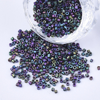 Electroplate Glass Cylinder Beads, Seed Beads, Frosted, Metallic Colours, Iris, Round Hole, Colorful, 1.5~2x1~2mm, Hole: 0.8mm, about 8000pcs/bag, about 85~95g/bag