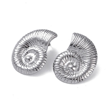 304 Stainless Steel Stud Earrings, Shell, Stainless Steel Color, 30x23mm