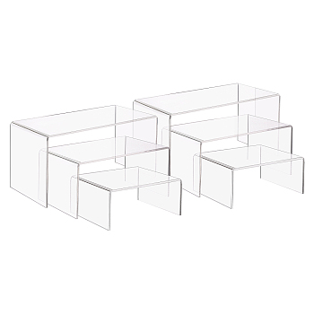 Acrylic Risers Display, U-Shape Jewelry Display Holder, for Jewelry Display Store Fixture Table Decorations, Clear, 12.5x10x5.3cm, 16x10x7.9cm, 20x10x10.2cm, 6pcs/set