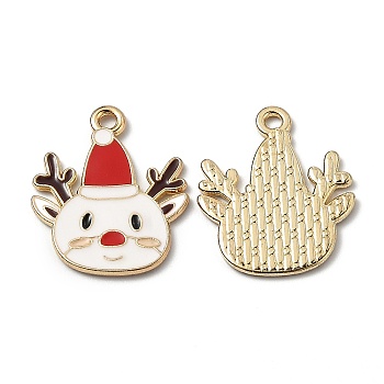 Alloy Enamel Pendants, for Christmas, Elk Christmas Reindeer/Stag, Golden, White, 22.5x18x1.2mm, Hole: 1.8mm