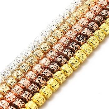 Electroplated Natural Lava Rock Beads Strands, Rondelle, Mixed Color, 6x7mm, Hole: 1mm, about 67~68pcs/strand, 15.35~15.63 inch(39~39.7cm)