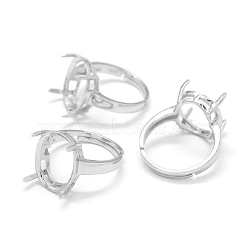 Adjustable 925 Sterling Silver Finger Ring Components, Oval, Real Platinum Plated, Tray: 13x18mm, 17mm(STER-E061-24A-P)