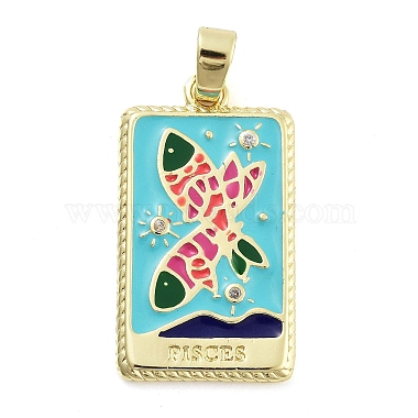 Real 18K Gold Plated Red Pisces Brass+Cubic Zirconia+Enamel Pendants