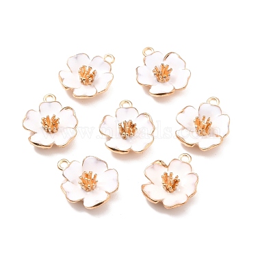 Light Gold White Flower Alloy+Enamel Pendants