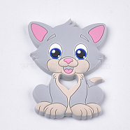 Food Grade Eco-Friendly Silicone Kitten Cabochons, Chewing Beads For Teethers, DIY Nursing Necklaces Making, Cartoon Cat, Light Grey, 90~91x64x9.5mm(SIL-T052-08G)