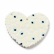 Printed Acrylic Pendants, Heart with Flower Pattern, Old Lace, 26x31.5x2mm, Hole: 1.5mm(SACR-G018-04K)