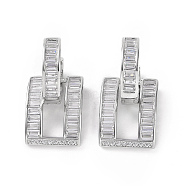 Clear Cubic Zirconia Rectangle Dangle Hoop Earrings, Brass Jewelry for Women, Platinum, 28mm, Pin: 1.1mm(EJEW-E277-02P)