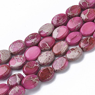 Natural Imperial Jasper Beads Strands, Dyed, Oval, Hot Pink, 8x6x3mm, Hole: 1mm , about 48~51pcs/Strand, 15.16 inch~15.94 inch(38.5~40.5cm)(G-S355-88A-03)