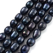 Dyed Natural Cultured Freshwater Pearl Beads Strands, Rice, Grade A, Black, 6~7mm, Hole: 0.6mm, about 18~20pcs/strand, 6.30''~6.69''(16~17cm)(PEAR-P062-08C)