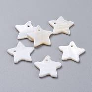 Natural White Shell Mother of Pearl Shell Pendants, Star, 18~19.5x18~19.5x2mm, Hole: 1.5mm(X-SHEL-K005-01)