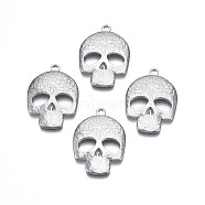 201 Stainless Steel Pendants, Skull, Stainless Steel Color, 30x21.5x3mm, Hole: 2mm(STAS-S119-164P)