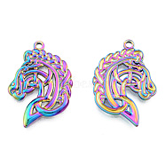 Ion Plating(IP) 201 Stainless Steel Pendants, Horse, Rainbow Color, 31.5x22.5x2mm, Hole: 2mm(STAS-N098-262M)