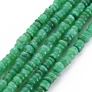 Natural Freshwater Shell Beads Strands, Dyed, Heishi Beads, Flat Round/Disc, Medium Sea Green, 3~4x0.3~3mm, Hole: 0.6mm, about 215~218pcs/strand, 14.96 inch~15.16 inch(38cm~38.5cm)(SHEL-S278-066A)