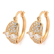 Brass Micro Pave Clear Cubic Zirconia Hoop Earrings, Leaf, Light Gold, 21x11mm(EJEW-A107-05B-KCG)