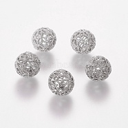 Brass Cubic Zirconia Beads, Round, Platinum, 12mm, Hole: 1mm(ZIRC-D011-50P)