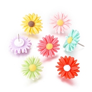 Iron Map Pins, with Resin Daisy,  Drawing Push Pins, for Office & School Supplies, Mixed Color, 26x10.5mm, 35pcs/box(X-AJEW-WH0117-07P)