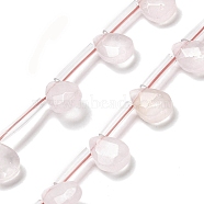 Natural Rose Quartz Beads Strands, Faceted, Teardrop, Top Drilled, 12x8x3.5mm, Hole: 0.9mm, about 28pcs/strand, 13.78''(35cm)(G-Q167-A05-01)